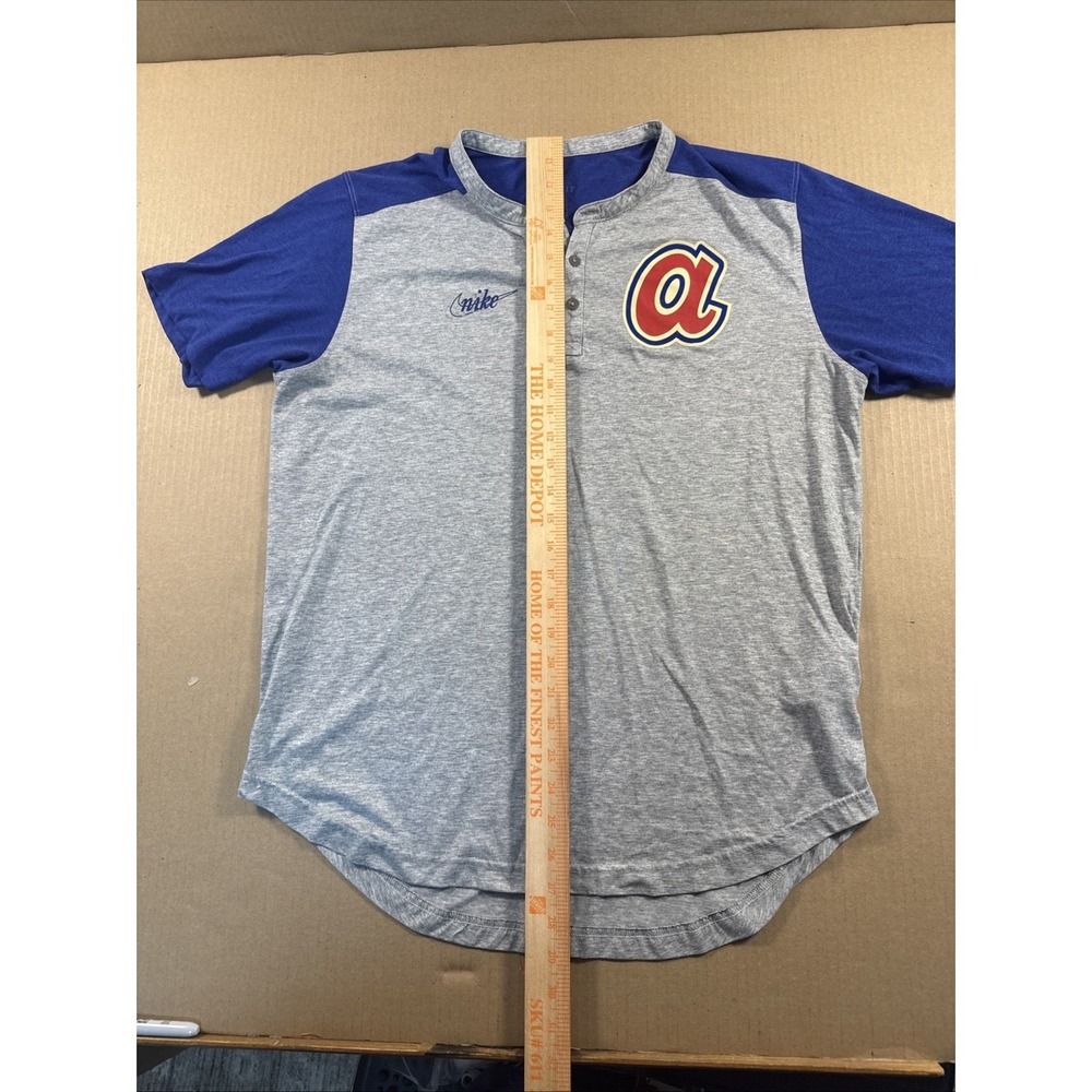 Atlanta Braves Mitchell And Ness Henley Shirt Large Blue Red Short Sleeve Retro - Picture 4 of 6